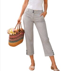 Charter Club Women's Pants Size 12 Blue White Striped Classic Fit Conductor Crop